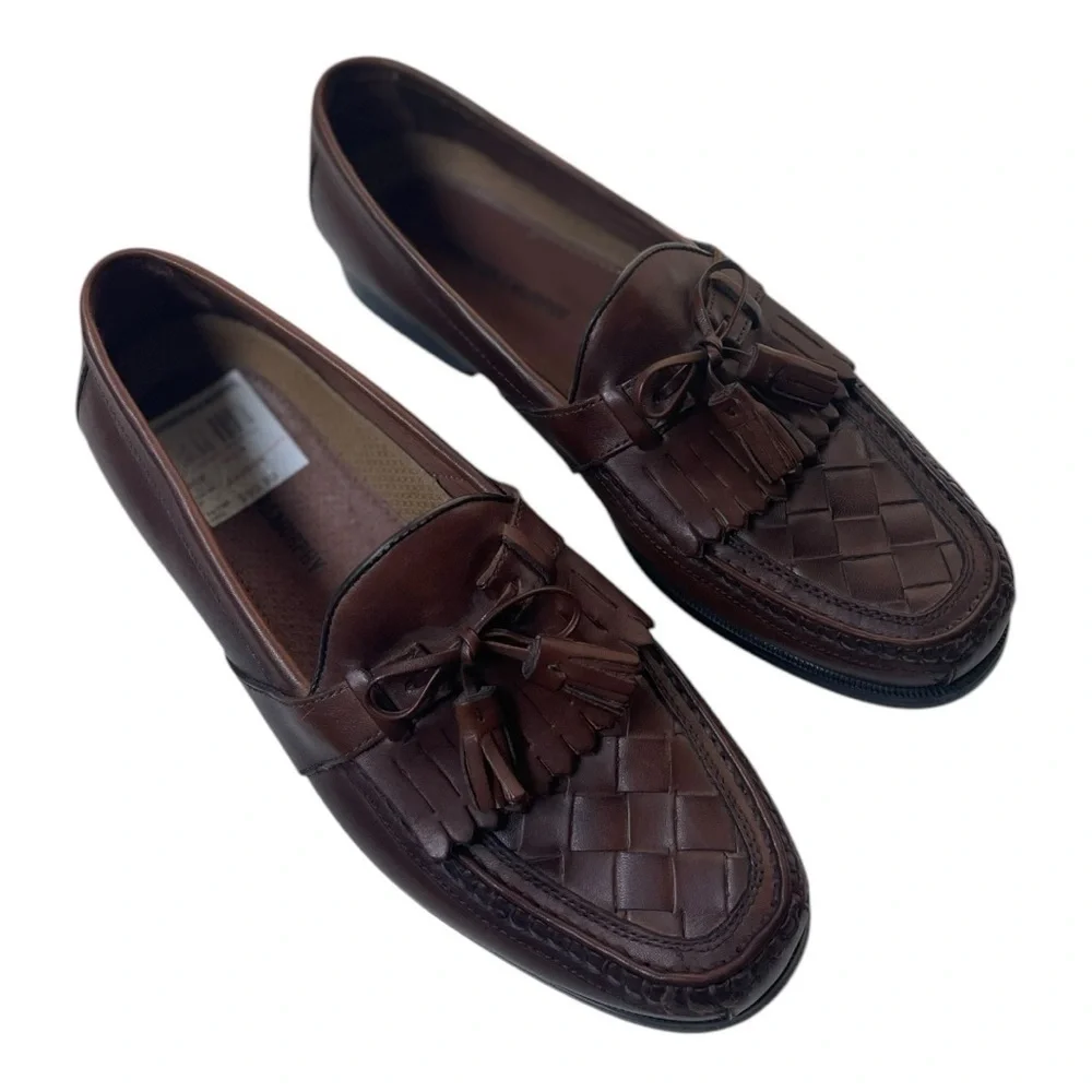 Johnston & Murphy Men’s Halsey Brown Leather Woven Tassel Loafers